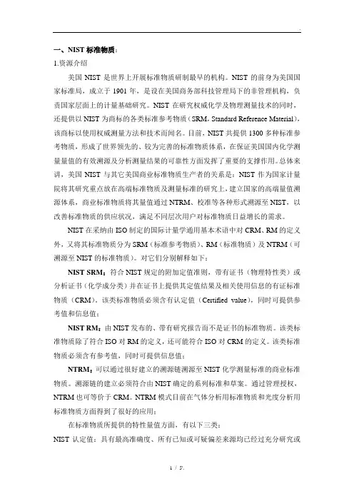 一、NIST标准物质：
