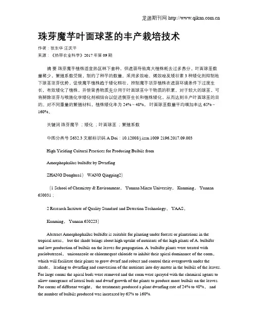 珠芽魔芋叶面球茎的丰产栽培技术