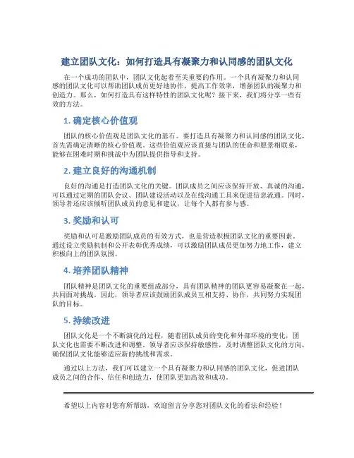 建立团队文化：如何打造具有凝聚力和认同感的团队文化