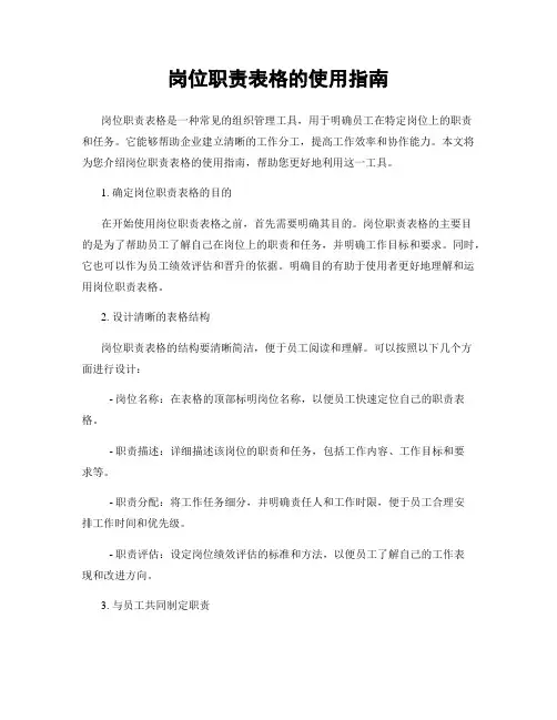 岗位职责表格的使用指南
