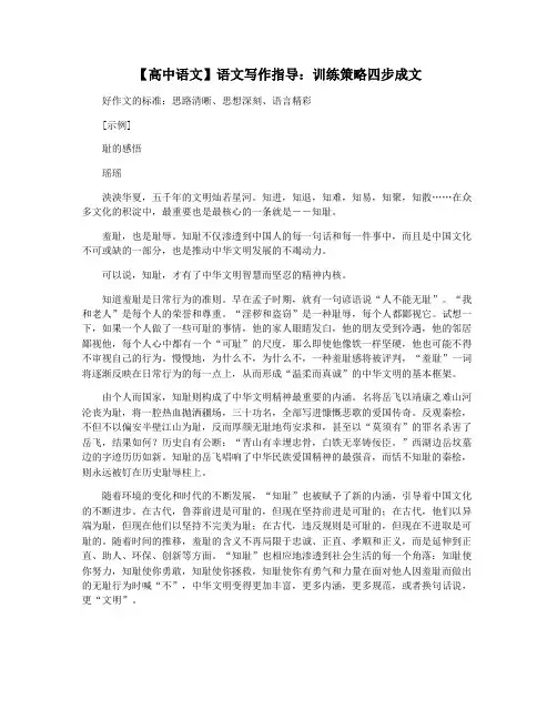 【高中语文】语文写作指导：训练策略四步成文