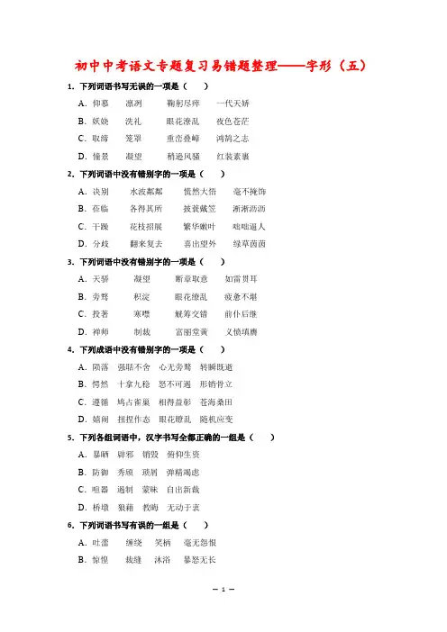 中考语文专题复习易错题整理——字形5