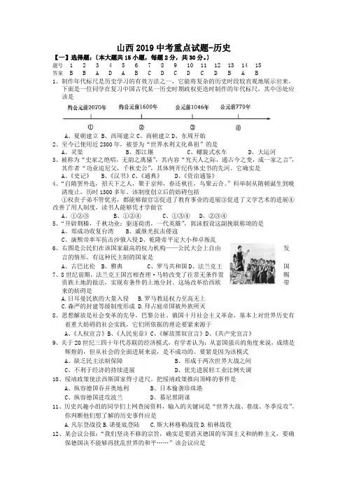 山西2019中考重点试题-历史