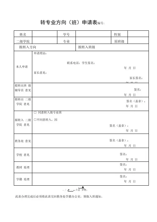 转专业方向(班)申请表(模板)