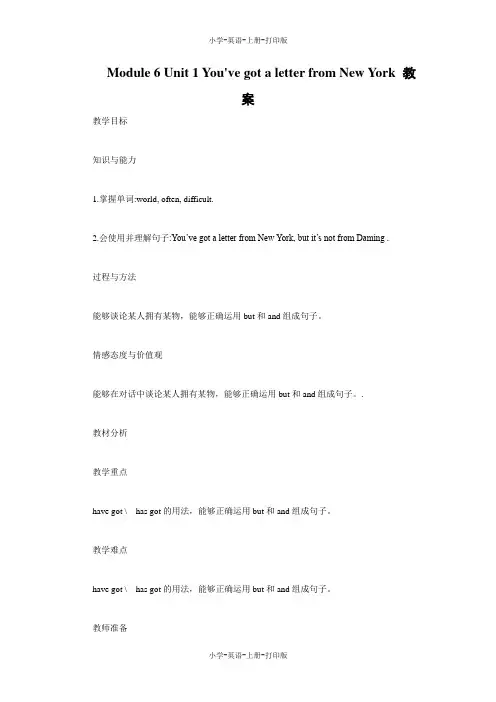 外研版(三起)-英语-六年级上册-Module 6 Unit 1 You've got a letter from New York 教案