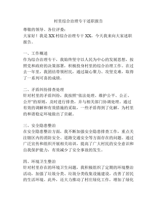 村里综合治理专干述职报告