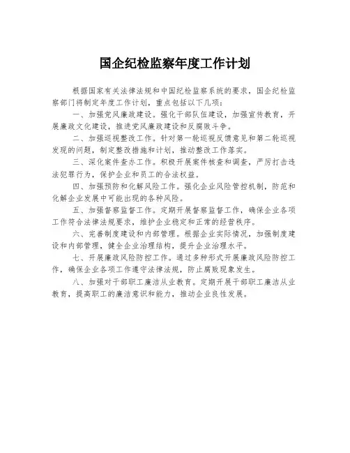 国企纪检监察年度工作计划 2