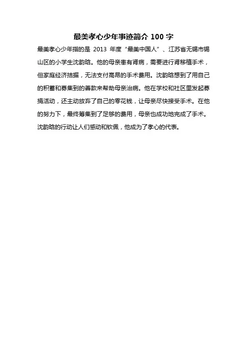 最美孝心少年事迹简介100字