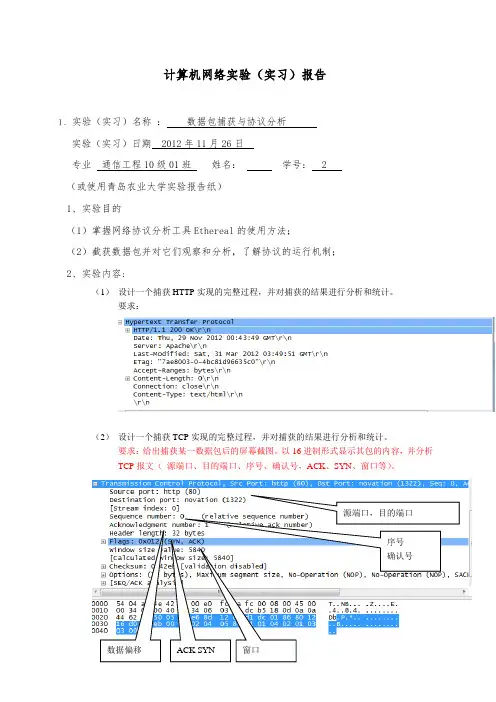 数据包捕获与协议实验报告