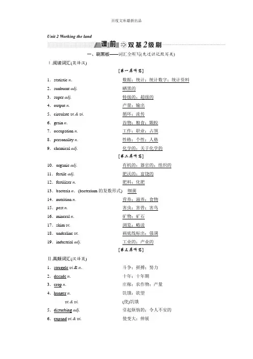 2019-2020学年人教版高考英语复习必修四 Unit 2 Working the land Word版含答案