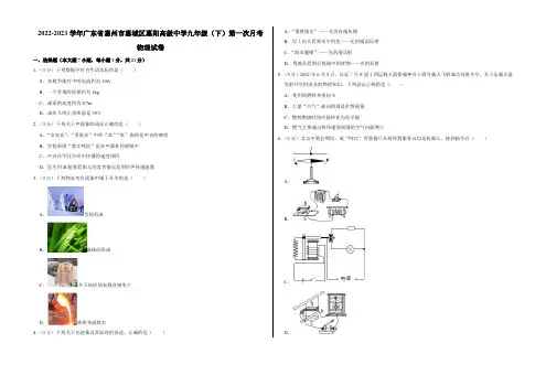 广东省惠州市惠城区惠阳高级中学月考试卷(含答案)2023-2024学年通用版物理九年级下册