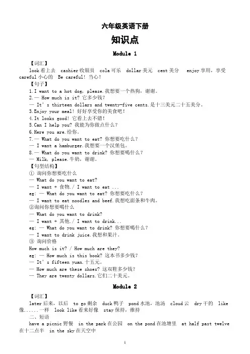 小学英语外研版六年级下册期中知识点梳理(Unit 1-5)
