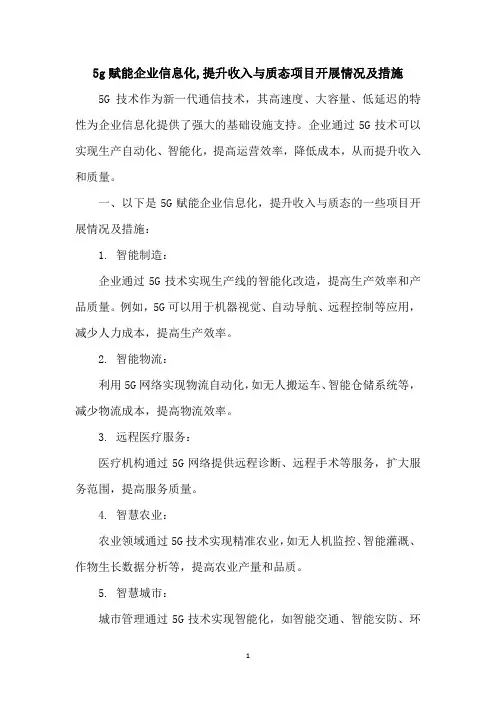 5g赋能企业信息化,提升收入与质态项目开展情况及措施