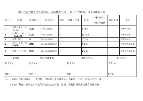 项目工程材料、设备价格确认单