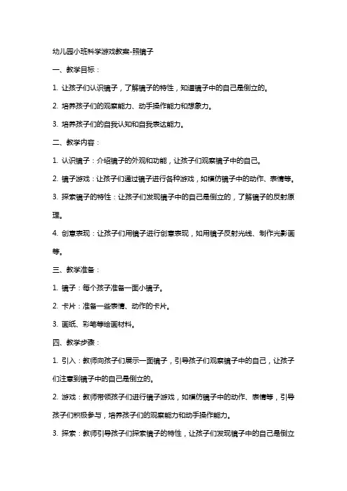 幼儿园小班科学游戏教案照镜子