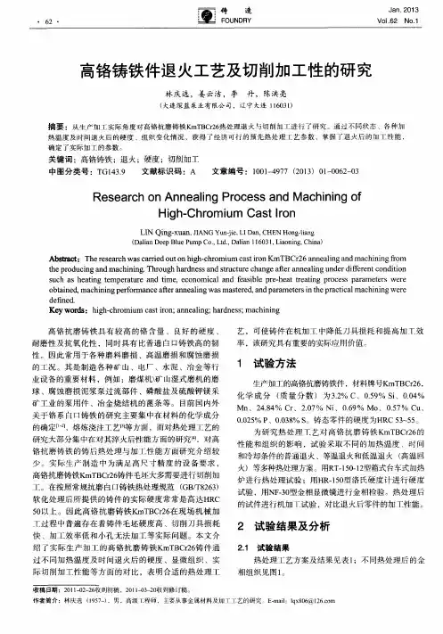 高铬铸铁件退火工艺及切削加工性的研究