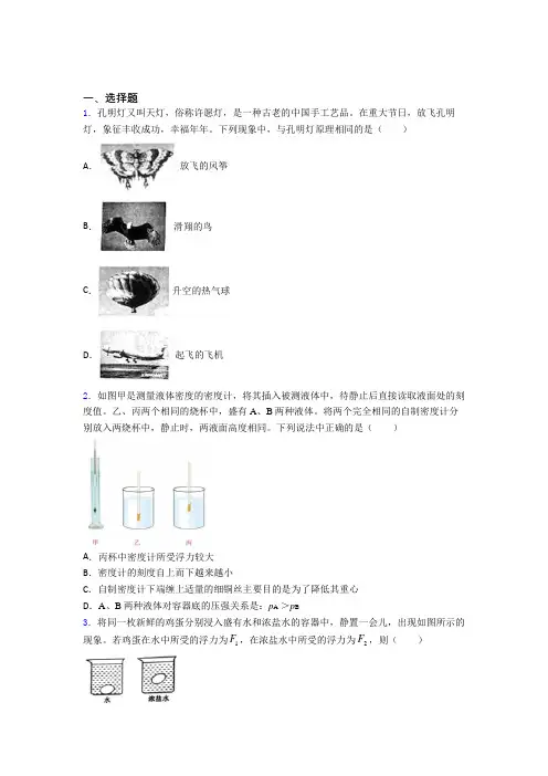 深圳市深圳中学初中部人教版初中八年级物理下册第十章《浮力》测试(含答案解析)