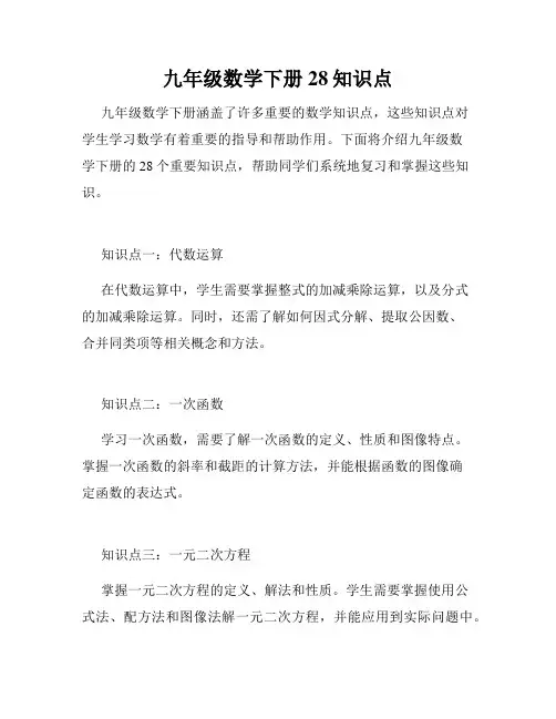 九年级数学下册28知识点