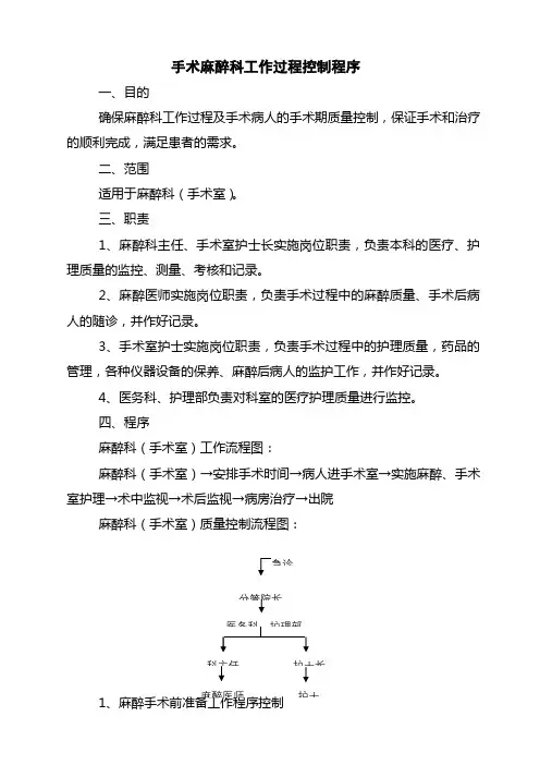 医院手术麻醉科工作过程控制程序