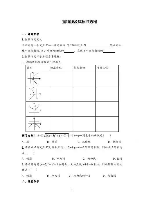 高中数学抛物线及其标准方程精品导学案