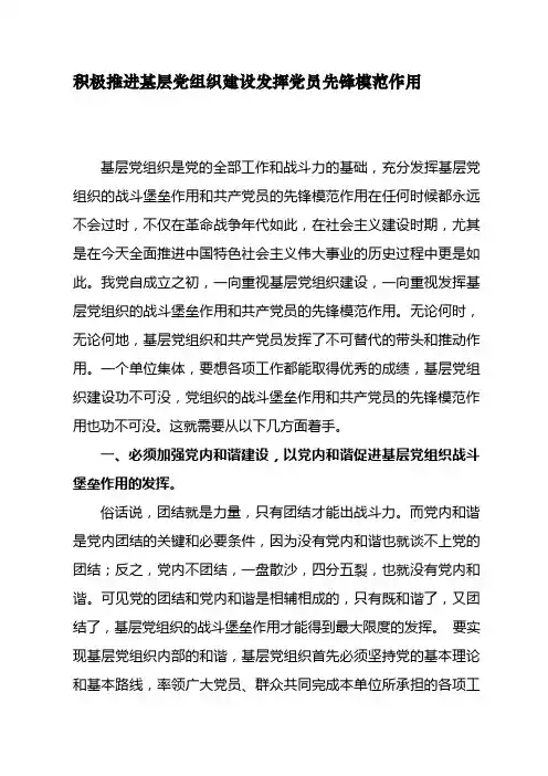 积极推进基层党组织建设,发挥党员先锋模范作用