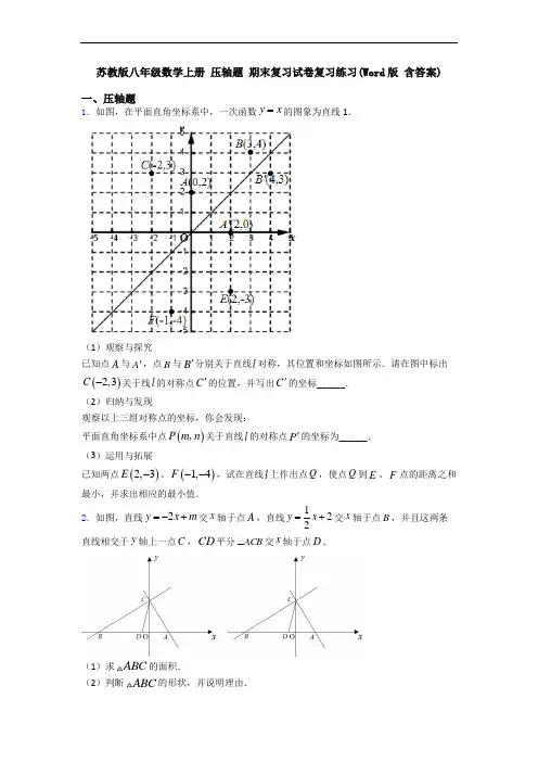 苏教版八年级数学上册 压轴题 期末复习试卷复习练习(Word版 含答案)