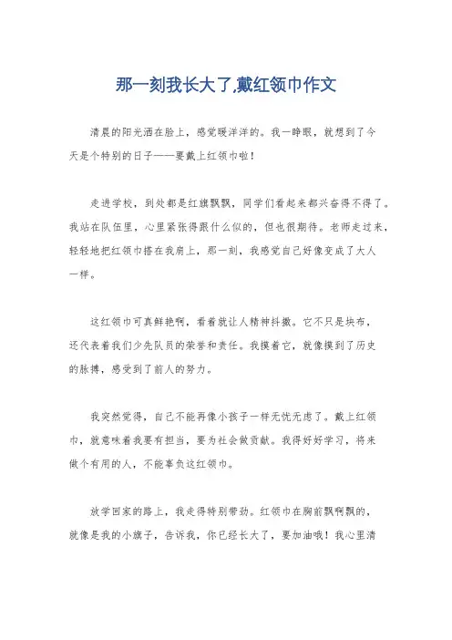 那一刻我长大了,戴红领巾作文