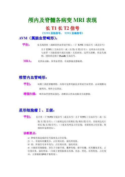 颅脑各病变MI表现及诊断描述