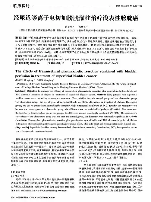 经尿道等离子电切加膀胱灌注治疗浅表性膀胱癌