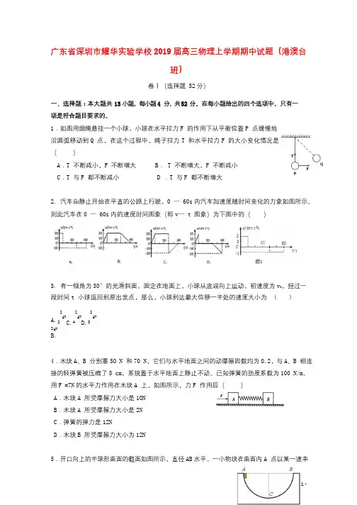 广东省深圳市耀华实验学校2019届高三物理上学期期中试题港澳台班201902280236