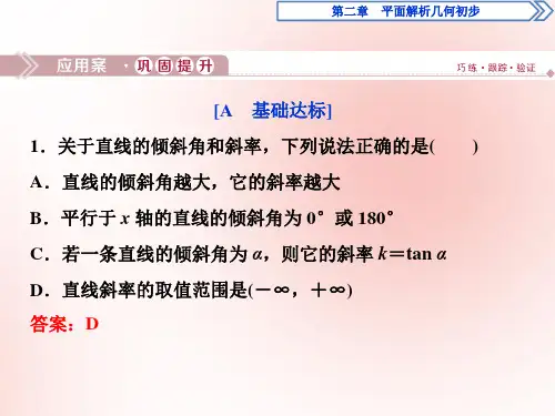2020学年高中数学第二章平面解析几何初步2.2.1直线方程的概念与直线的斜率应用案巩固提升课件人教B版必修2