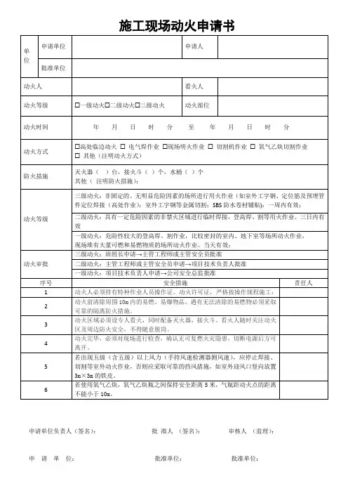 施工现场动火申请书