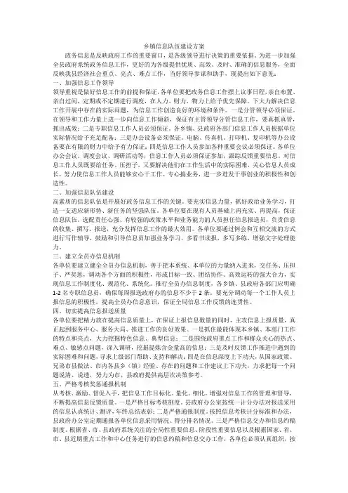 乡镇信息队伍建设方案