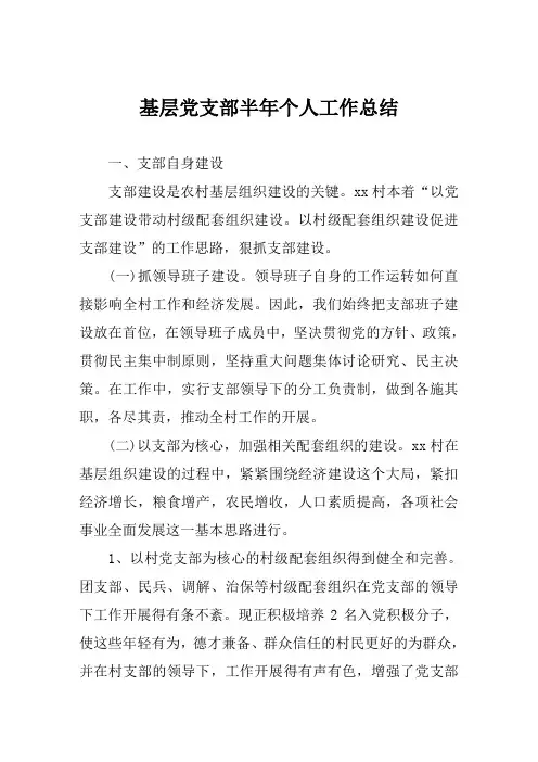 基层党支部半年个人工作总结范文
