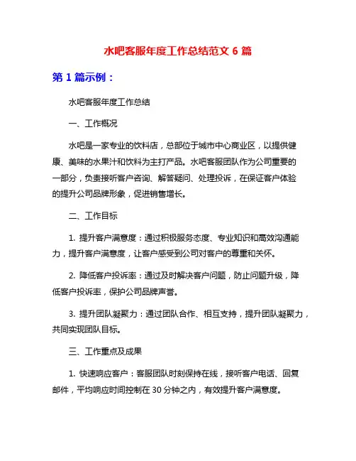 水吧客服年度工作总结范文6篇