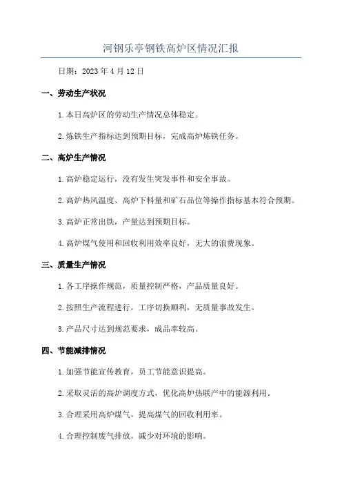 河钢乐亭钢铁高炉区情况汇报