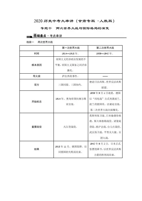 (2020历史中考考点大串讲)(甘肃专版﹒人教版)专题10 两次世界大战和国际格局的演变