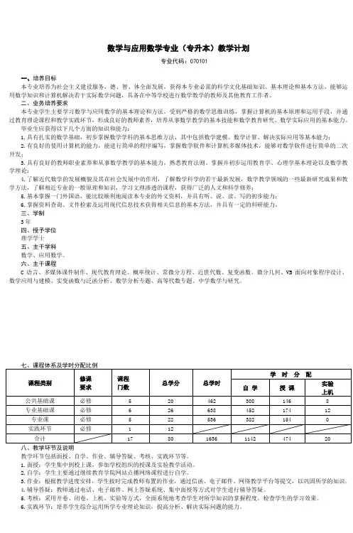 数学与应用数学专业(专升本)教学计划