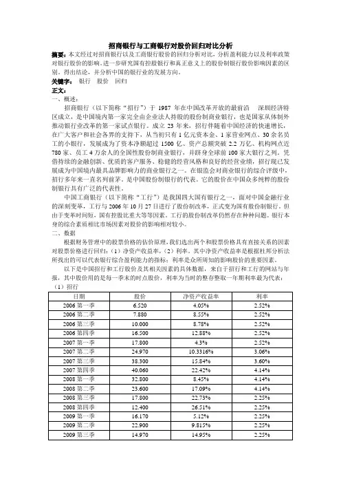 工商银行与招商银行对股价回归分析的对比