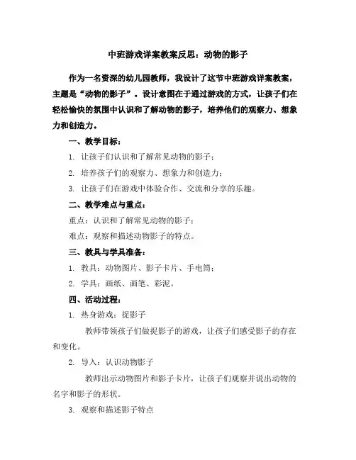 中班游戏详案教案反思：动物的影子