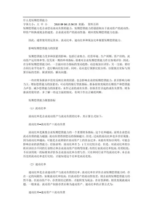短期偿债能力