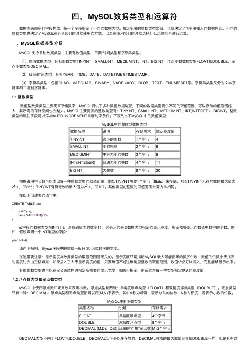 四、MySQL数据类型和运算符