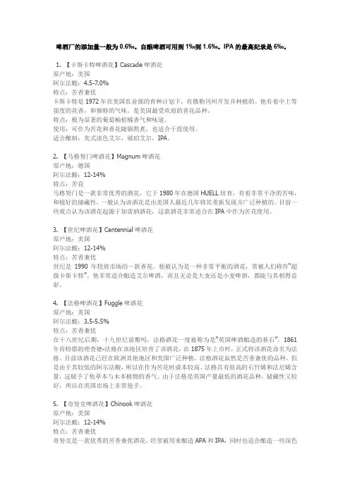 常用啤酒花名称及其功能简介