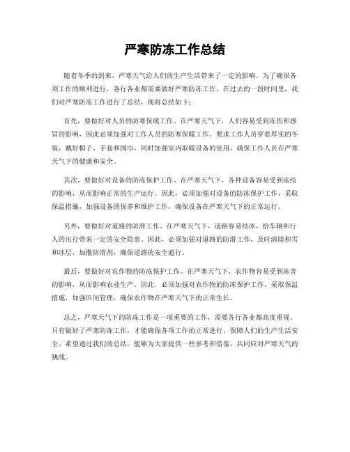 严寒防冻工作总结