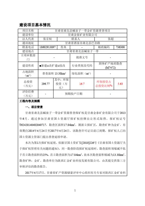 碱泉子一带金矿资源普查(报批稿)