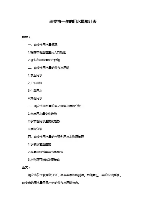 瑞安市一年的用水量统计表