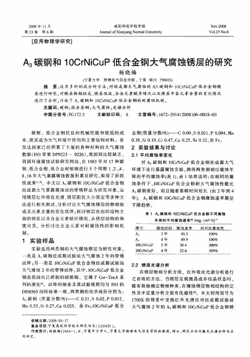 A3碳钢和10CrNiCuP低合金钢大气腐蚀锈层的研究