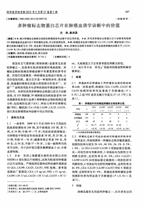 多肿瘤标志物蛋白芯片在肺癌血清学诊断中的价值