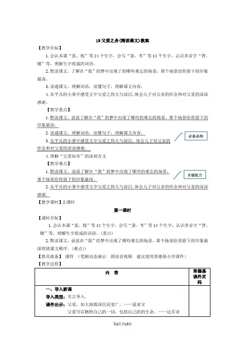 部编版五年级语文上册六单元第19课《父爱之舟》(教案)
