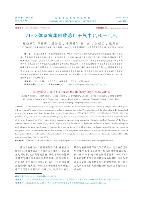 ZIF-8体系富集回收炼厂干气中C_(2)H_(6)+C_(2)H_(4)
